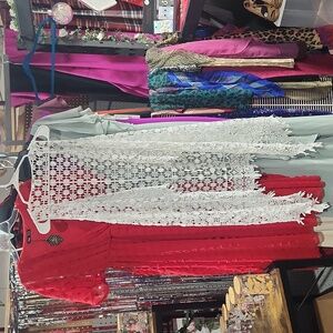 Extra Long Floral White Jacket crochet look size small